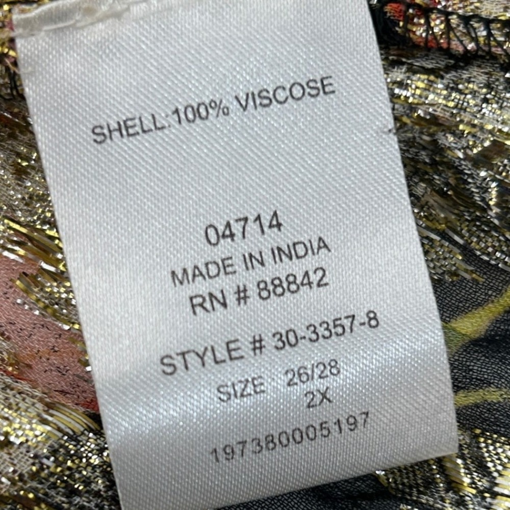 June + Vie Metallic Floral Blouse 2X Boho Peasant Top Shimmering Artsy Luxe - Picture 8 of 9